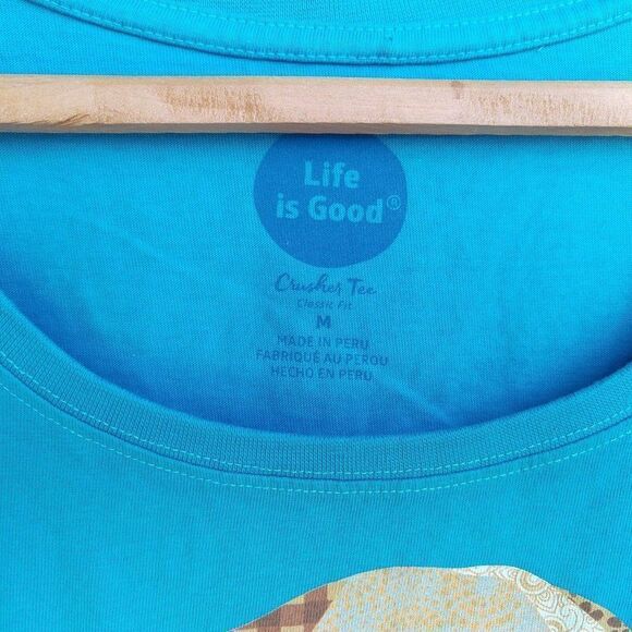 Life is Good Golden Retriever T Shirt Top Size M Green Patchwork Dog Print Tee - Picture 3 of 6